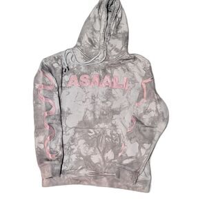 Asaali Jean Co Grey Tie Dye Hoodie XS Leather Patch Logo Ribbon Sleeve Rare